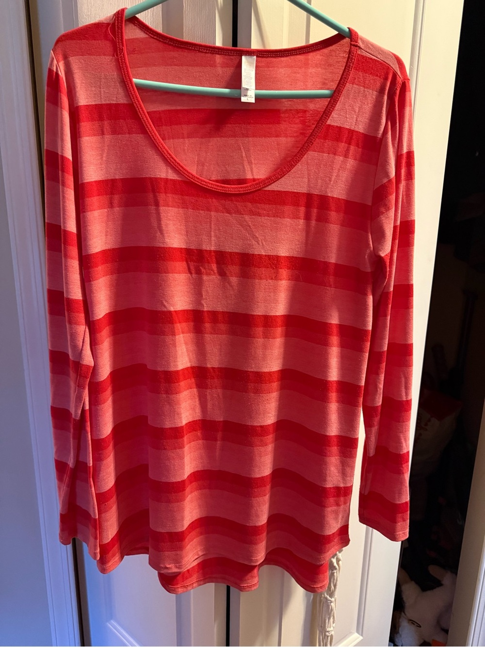 LulaRoe Pink Striped Long-Sleeve Scoop Neck Top